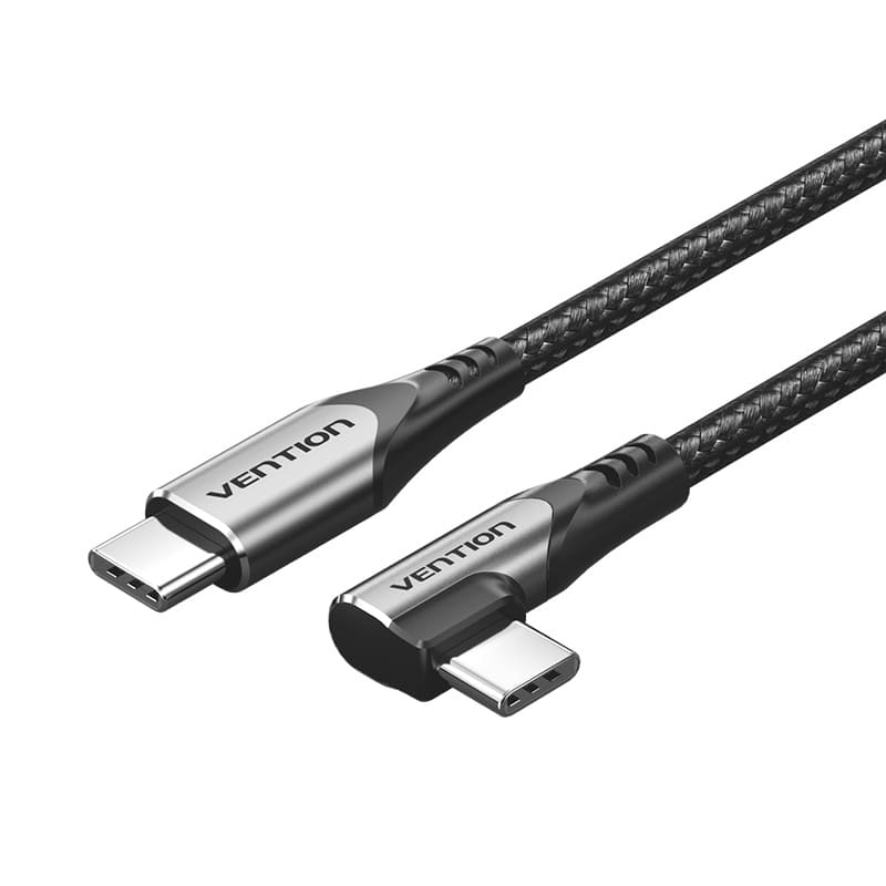 USB 2.0 Type-C Male to Type-C Male Right Angle 3A Cable 0.5M Gray Aluminum Alloy Type