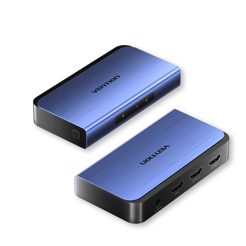1 In 2 Out HDMI Splitter Blue Aluminum Alloy Type