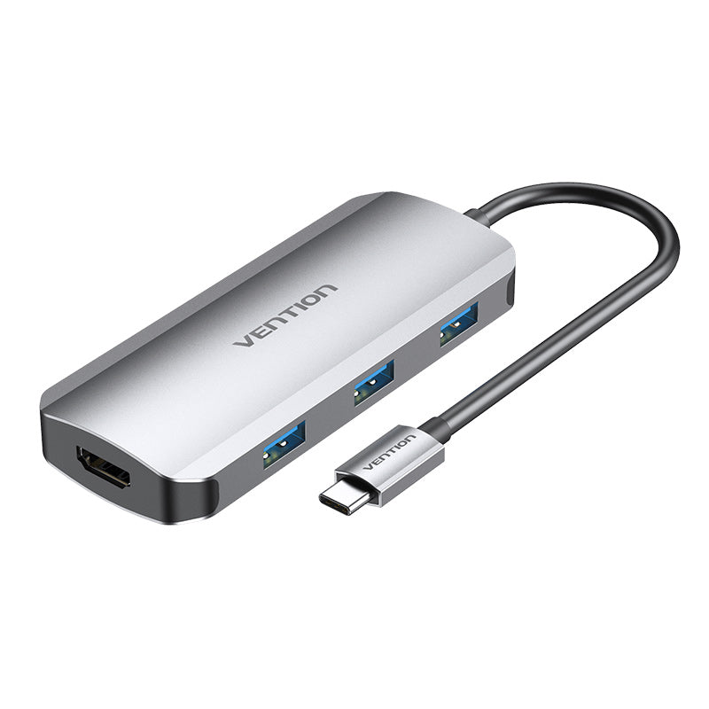USB-C-zu-HDMI/USB 3.0x3/PD-Dockingstation, 0,15 m, graue Aluminiumlegierung