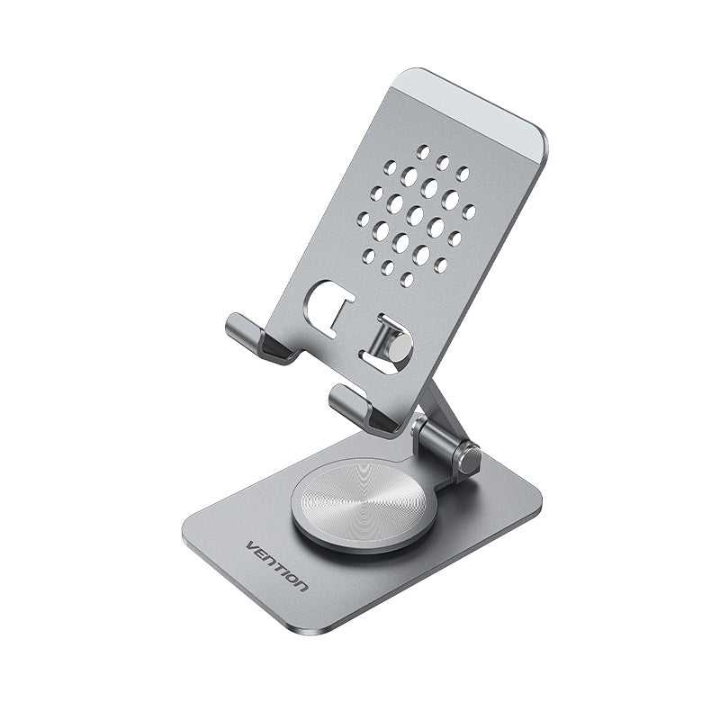 Articulating Desk Phone Stand with 360° Rotatable Base Gray Aluminium Alloy Type