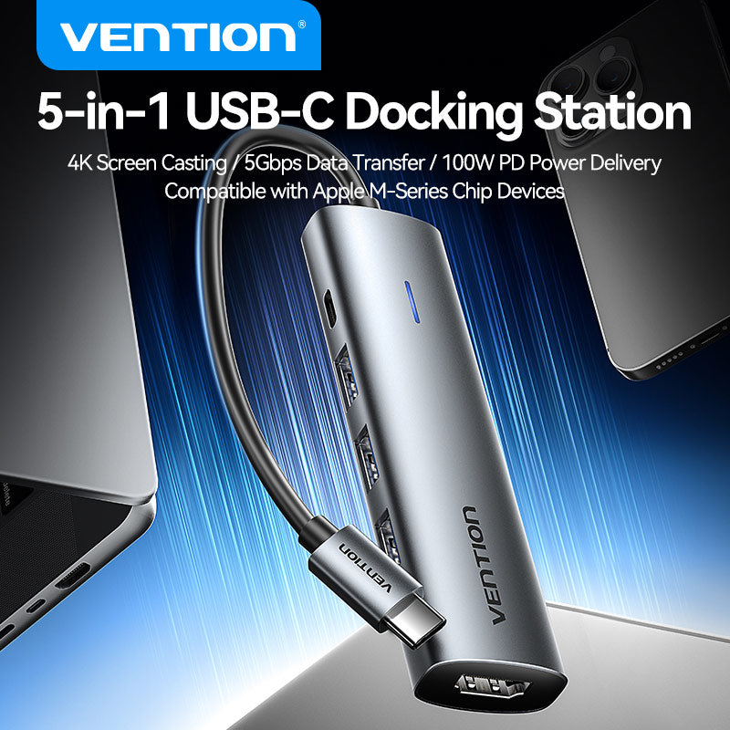 USB-C zu HDMI/USB 3.0*3/PD Docking Station 0,15 m grauer Aluminiumlegierungstyp