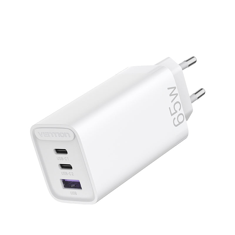 Vention 3-Port USB(C+C+A) GaN Charger(65W/30W/30W) EU-Plug