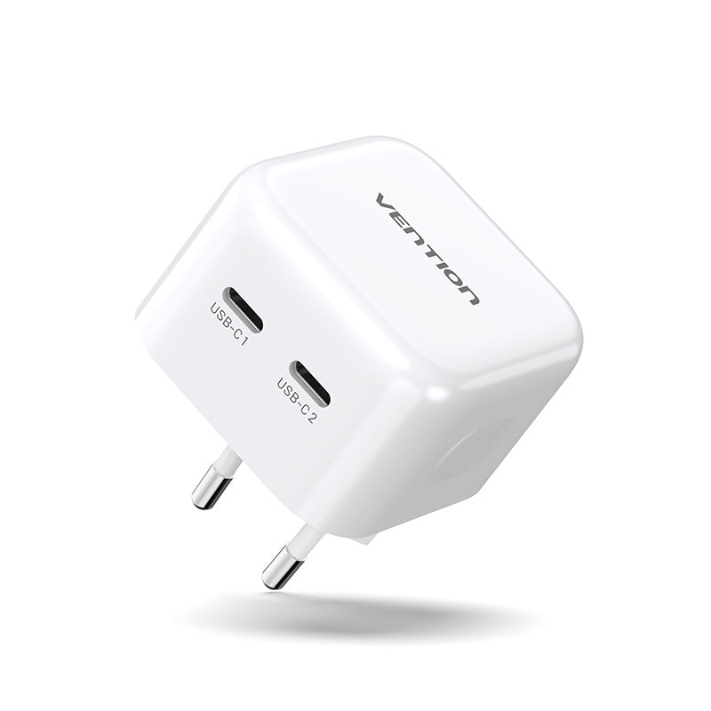 Cargador GaN USB (C+C) de 2 puertos (35W/35W) Enchufe europeo Blanco