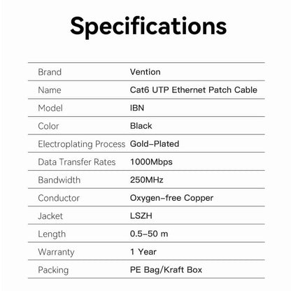 Vention Cat 6 UTP Ethernet Patch Cable 0.5/1/1.5/2/3/5/8 M Black