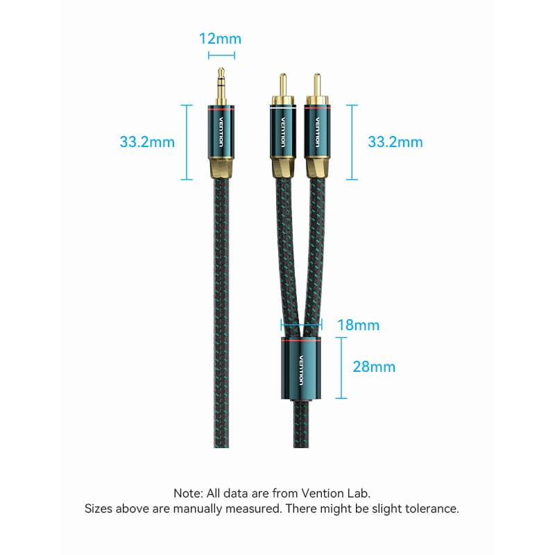 Vention Cotton Braided 3.5mm Male to 2RCA Male Audio Cable 0.5/1/1.5/2/3/5/8/10M Green Copper Type
