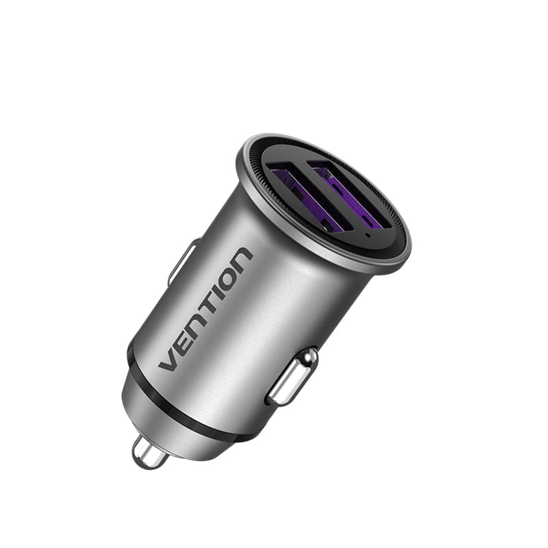 VENTION Two-Port USB A+A(30/30) Car Charger Gray Mini Style Aluminium Alloy Type