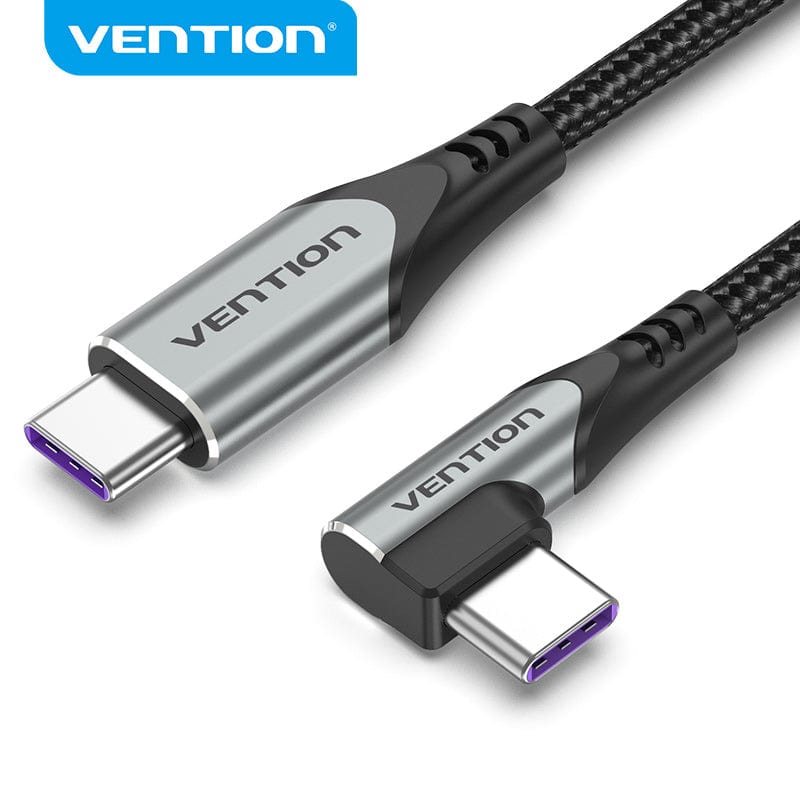 Vention USB 2.0 C Male Right Angle to C Male 5A Cable 0.5/1/1.5/2M Gray Aluminum Alloy Type
