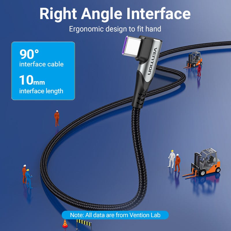 Vention USB 2.0 C Male Right Angle to C Male 5A Cable 0.5/1/1.5/2M Gray Aluminum Alloy Type