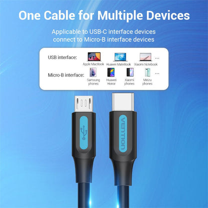 Vention USB 2.0 C Male to Micro-B Male 2A Cable 0.5/1/1.5/2M Black