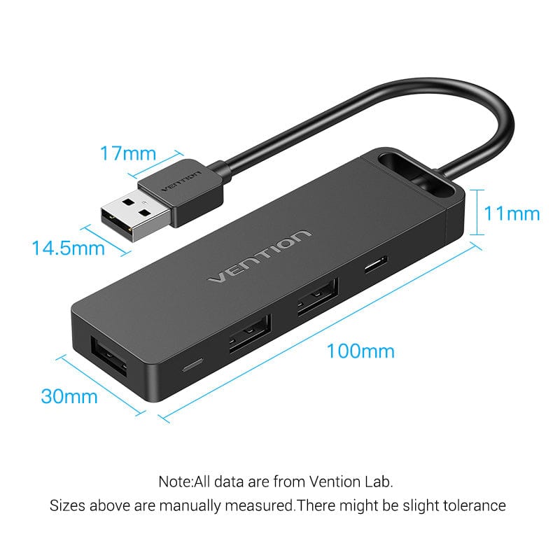 Vention USB 2.0 to USB 2.0*3/TF/SD/Micro-B HUB 0.15M Black ABS Type
