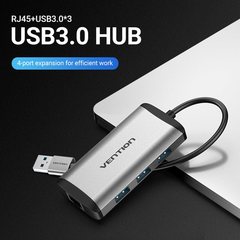 Vention USB 3.0 to USB 3.0*3/Gigabit Ethernet Hub 0.15M Gray Metal Type