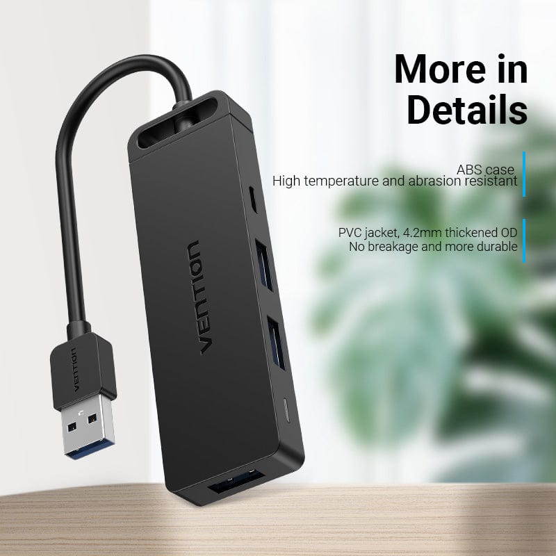 Vention USB 3.0 to USB 3.0*3/TF/SD/Micro-B HUB 0.15M Black ABS Type