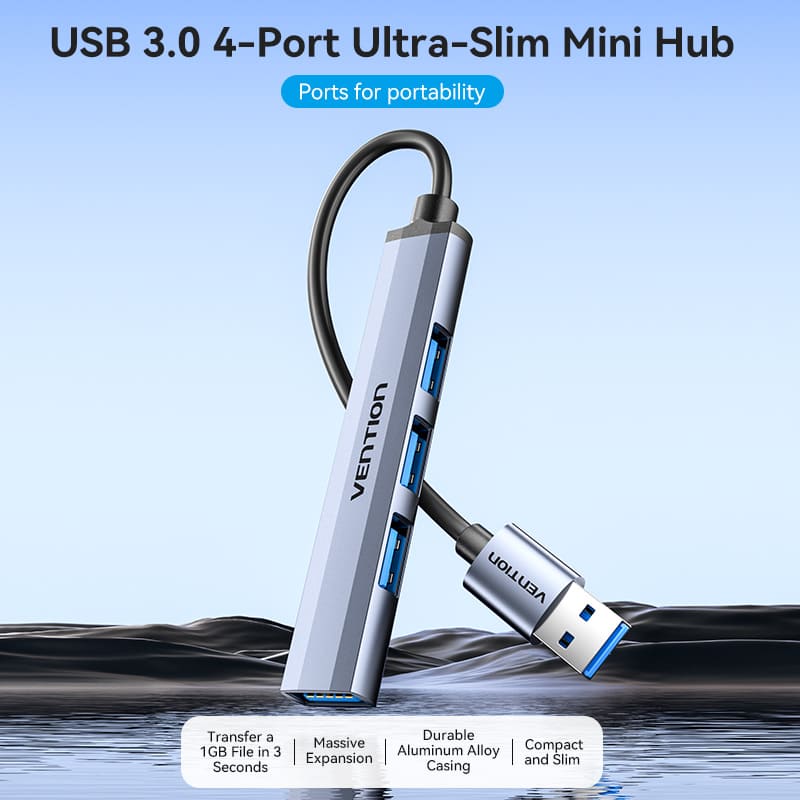 Vention USB 3.0 to USB 3.0/USB 2.0*3 Mini Hub 0.15M Gray Metal Type