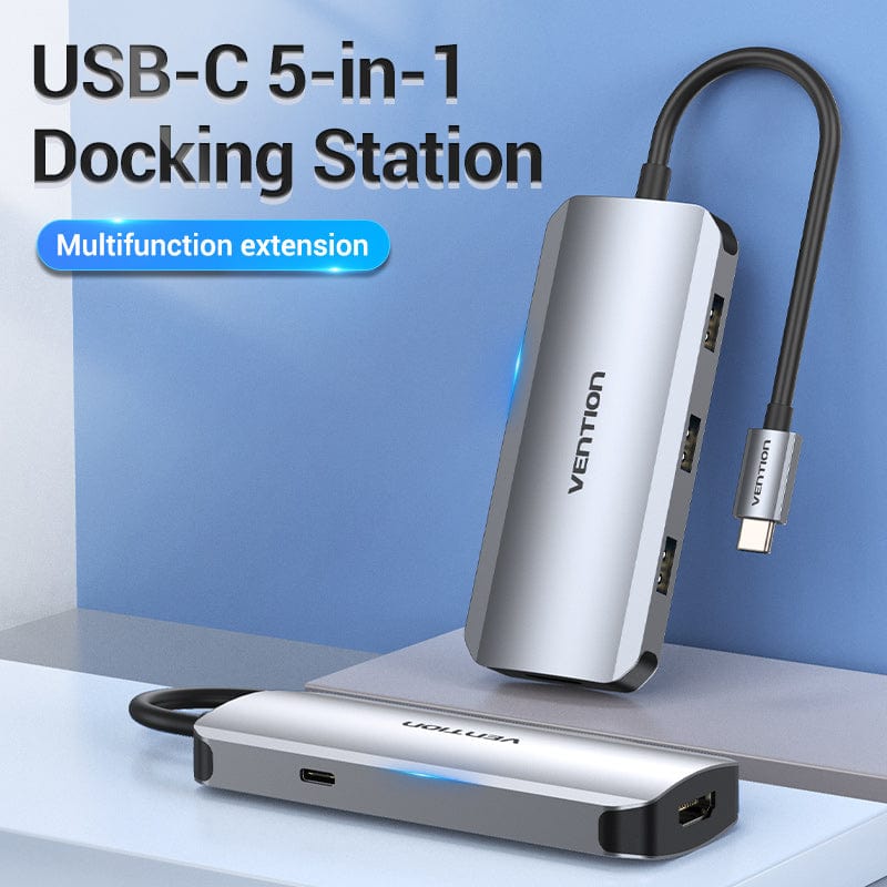 Vention USB-C to HDMI/USB 3.0x3/PD Docking Station 0.15M Gray Aluminum Alloy Type