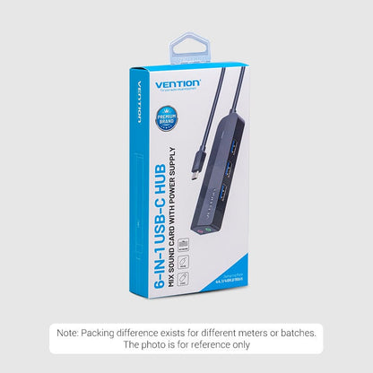 Vention USB-C to USB 3.0*3/Micro-B HUB With External Stereo Sound Adapter 0.15M Black ABS Type