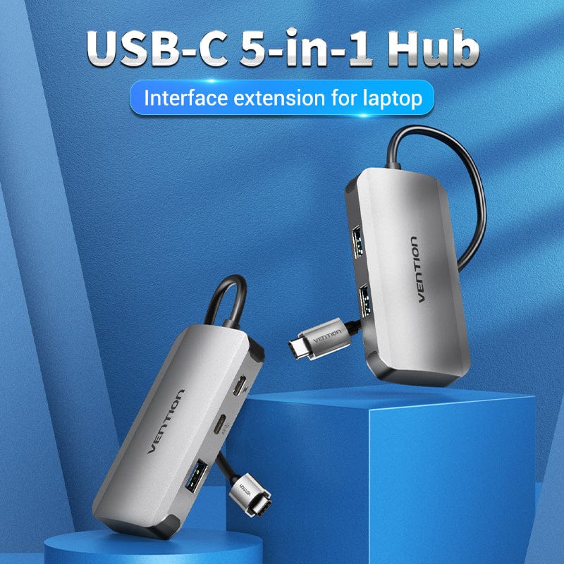 Vention USB-C to USB-C Gen 1/USB3.0x3/PD Hub 0.15M Gray Aluminum Alloy Type