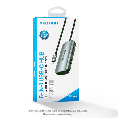 Vention USB-C to USB-C Gen 1/USB3.0x3/PD Hub 0.15M Gray Aluminum Alloy Type