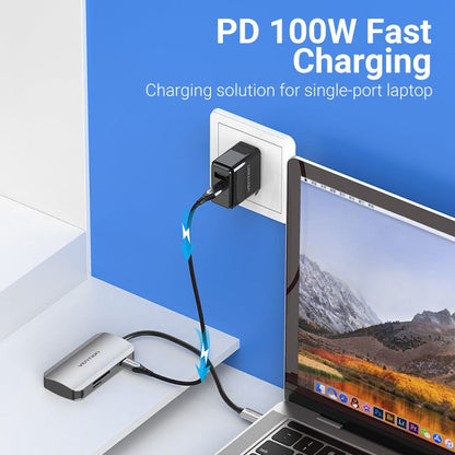 Vention USB-C to USB3.0x3/SD/TF/PD Hub 0.15M Gray Aluminum Alloy Type