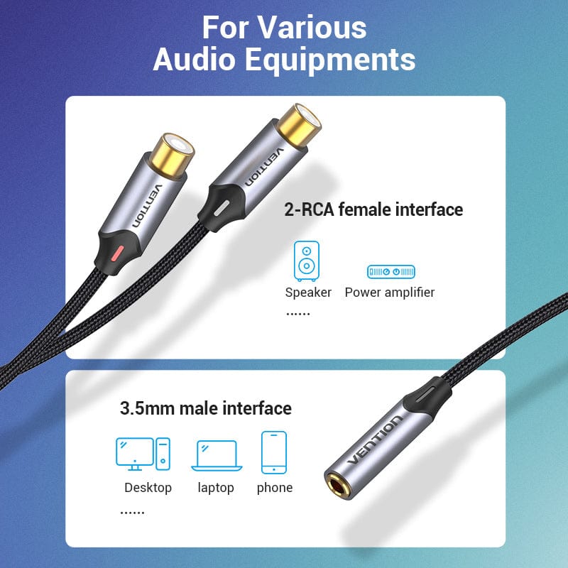 VENTION 速卖通 0.3m RCA Cable 3.5 Jack to 2 RCA Splitter Female to Female Jack 3.5 mm RCA Connecter for Amplifiers Speaker Tablet AUX Cable
