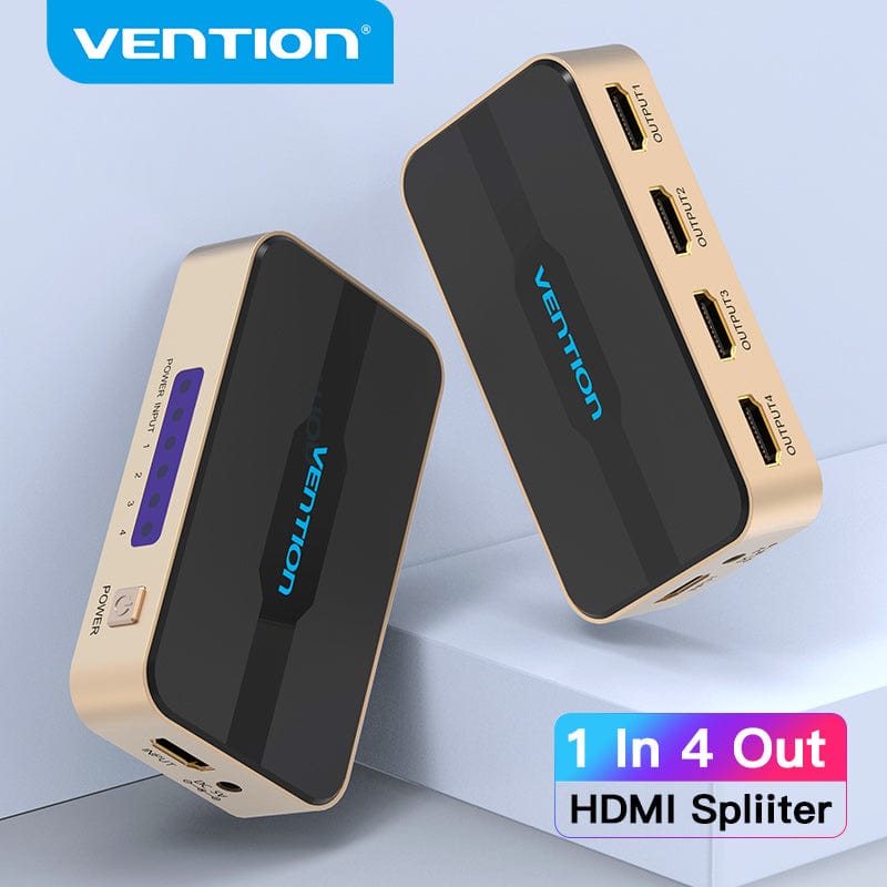 VENTION 速卖通 1 in 4 out HDMI Splitter 1 In 4 Out HD 4K/30Hz HDMI 1.4 1x2 1x4 Adapter With Power Supply