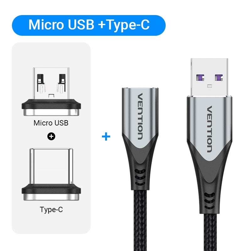 VENTION 速卖通 1m 5A Magnetic Charge Cable Fast Charging USB Type C Cable Magnet Micro USB Data Charging Wire Mobile Phone Cable USB Cord