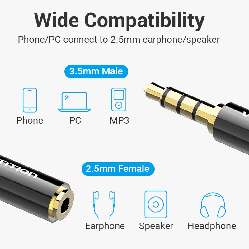 1PCS Jack 3.5 mm to 2.5 mm Audio 2.5mm Male to 3.5mm Female Plug Connector  for Aux Speaker Cable Stereo Headphone Headset Mic