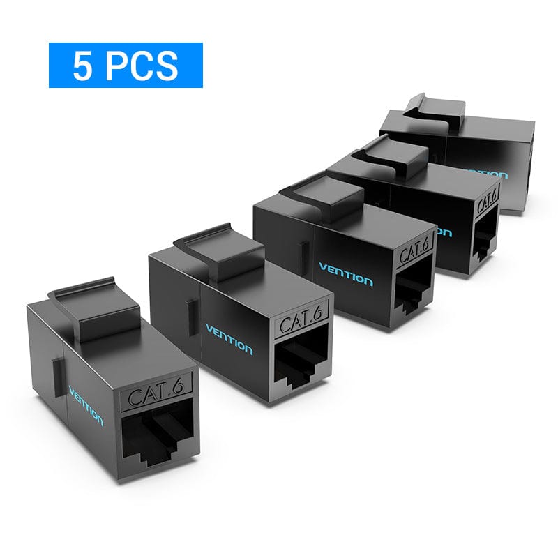 VENTION 速卖通 5 PCS-Black RJ45 Connector Cat6 Ethernet Adapter Female to Female R J45 8P8C Network Extender Extension Cable for Ethernet Cable