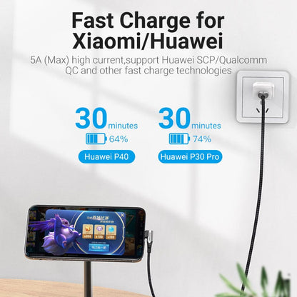 VENTION 速卖通 5A USB Type C Cable for Huawei Mate 30 P40 P30 Supercharge 40W Quick Charge 3.0 SCP Fast Charging Charger USB-C Cable