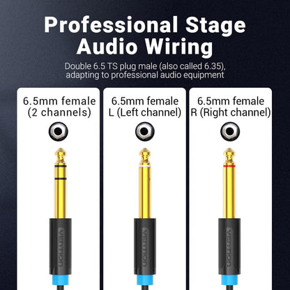 VENTION 速卖通 6.5mm to Double 6.5mm Audio Cable Male to Male Aux Cable for Mixer Speaker Amplifier 6.5 to 6.5 TRS Cable Audio