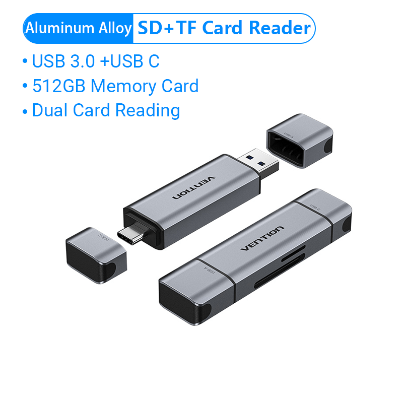 VENTION 速卖通 Alu Alloy 2PCS SD Card Reader USB Type C to Micro SD TF Card Adapter for Laptop Accessories Phone Smart Memory USB 3.0 SD Card Adapter