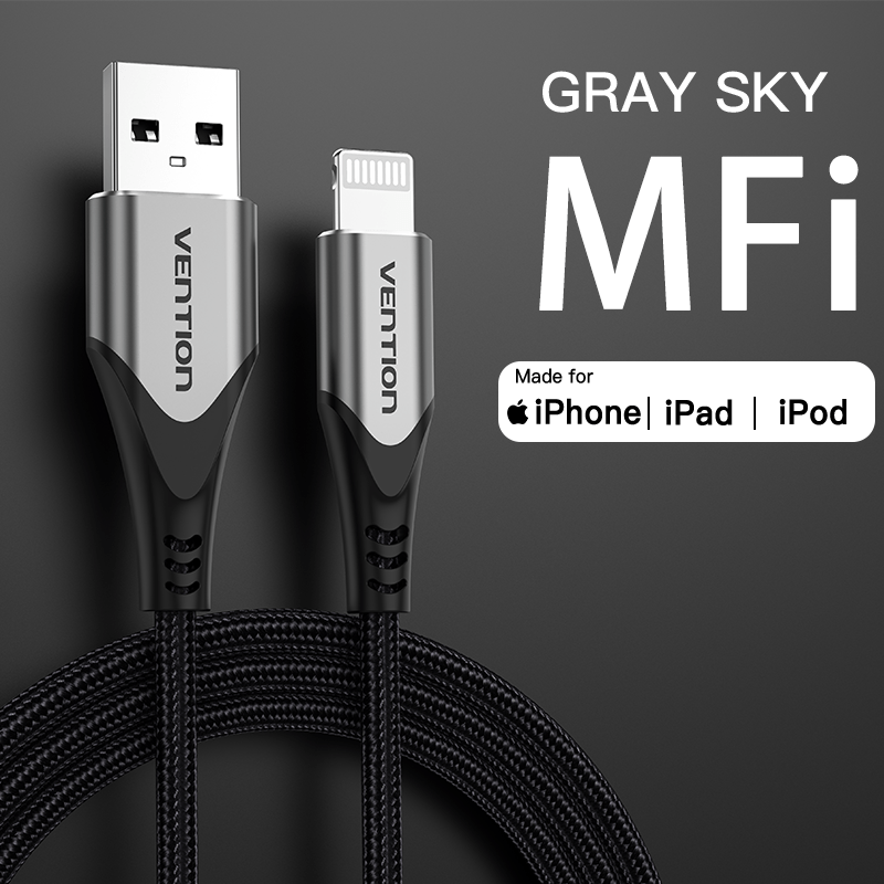 VENTION 速卖通 Aluminum Gray / 0.5m MFi USB Cable for iPhone 12 Max 11 Xs X 8 Plus USB Charge for iPhone 12 Mini 2.4A Fast Charging USB Charger Data Cable