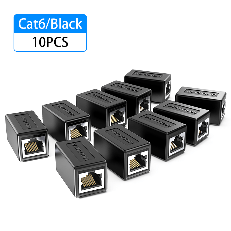 VENTION 速卖通 Black 10 PCS Cat6 Connector FTP Cat6/5e Ethernet Adapter 8P8C Network Extender Extension Cable for Ethernet Cable RJ45 Connector