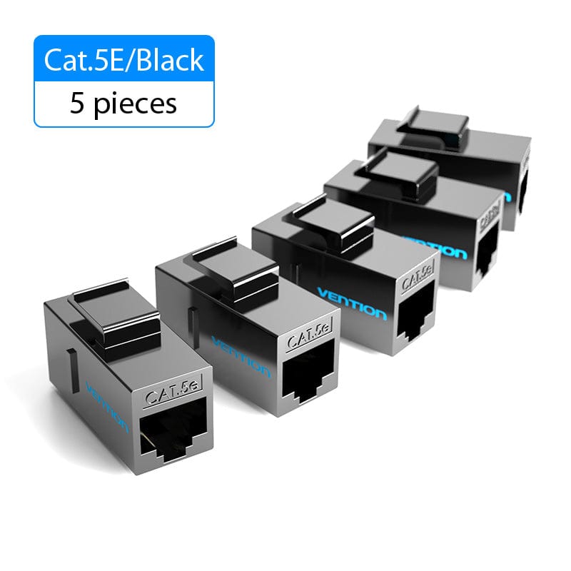 VENTION 速卖通 Black 5 PCS Cat5E Connector RJ45 Coupler Ethernet Cable Cat 5E Female to Female Extender Extension Adapter