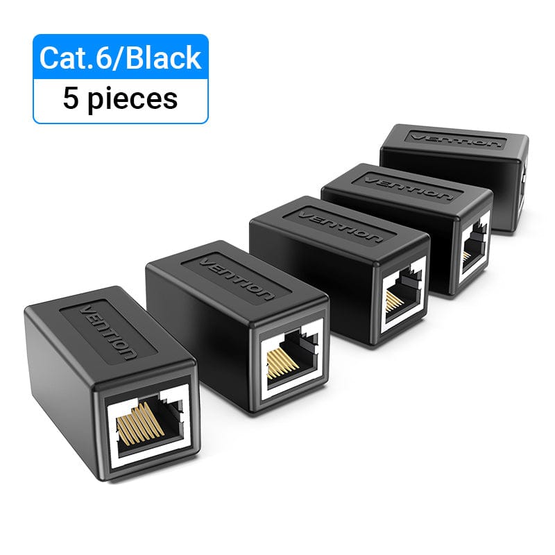 VENTION 速卖通 Black 5 PCS Cat6 Connector FTP Cat6/5e Ethernet Adapter 8P8C Network Extender Extension Cable for Ethernet Cable RJ45 Connector
