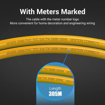 VENTION 速卖通 Cat.6A SFTP Yellow 305M Ethernet Cable 10Gbps Cat7 STP LSZH Shielded Riser Network Cord for Home Router Switch 1000ft Reel RJ45 Pacth Cable