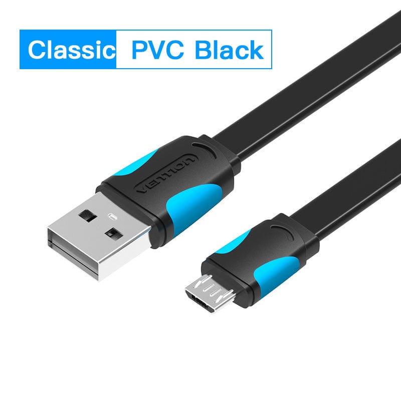 VENTION 速卖通 Classic Flat Black / 0.5m Micro USB Cable Fast Charging Wire for Android Mobile Phone Data Sync Charger Cable For Samsung HTC Xiaomi USB C Cable