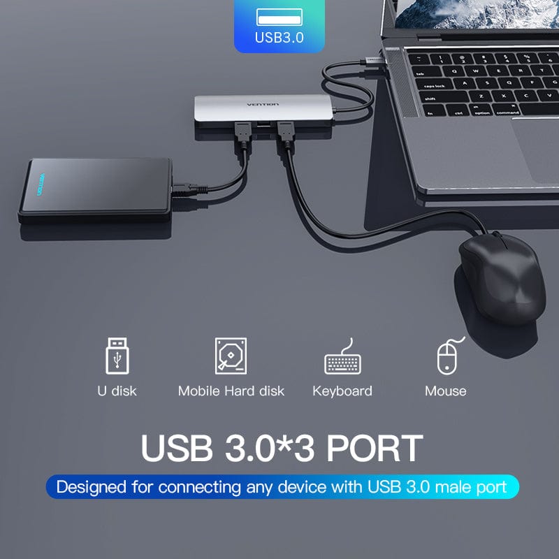 VENTION 速卖通 Dock Adapter Hub USB C to HDMI RJ45 USB 3.0 Audio Video Splitter for MacBook Samsung Huawei USB C Adapter