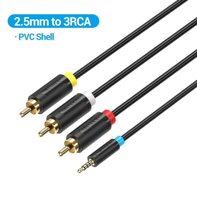 Câble adaptateur audio stéréo, prise jack 3.5mm vers 2 RCA mâles