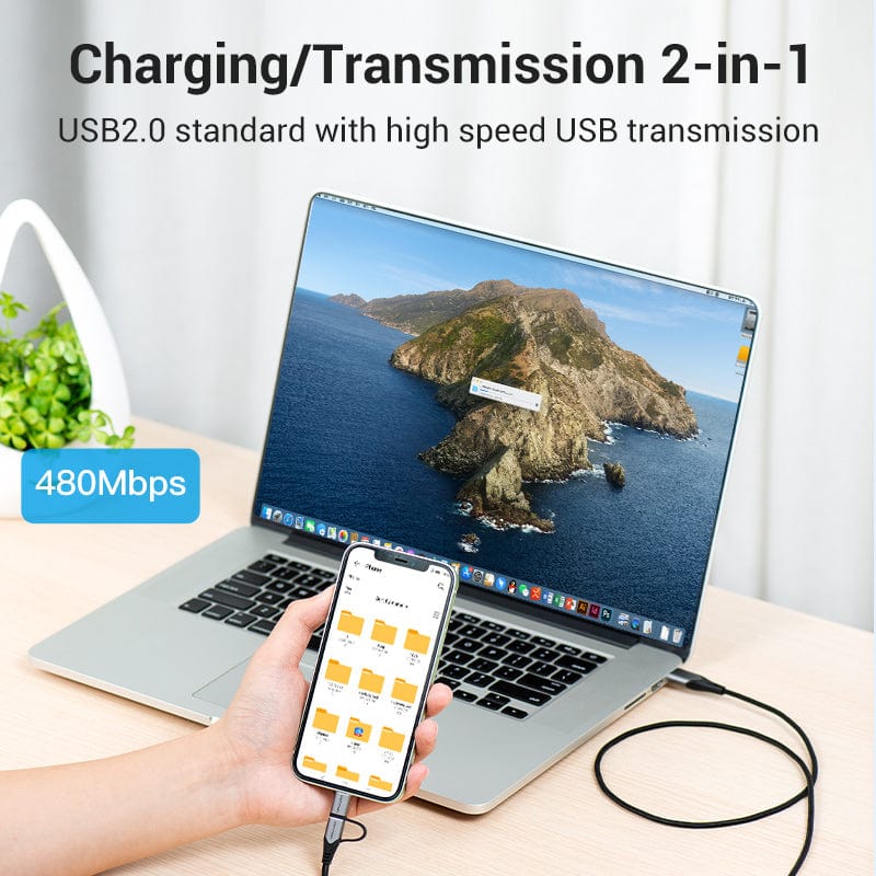 VENTION 速卖通 MFi USB Cable for iPhone 12 Pro Max XR 11 2 in 1 Fast Charger Lightning USB Cord for Samsung Xiaomi Micro USB Data Cable