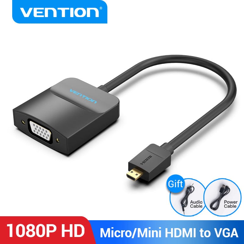 VENTION 速卖通 Micro HDMI to VGA Adapter HDMI Male to VGA Female Converter with Jack 3.5 Cable 1080P