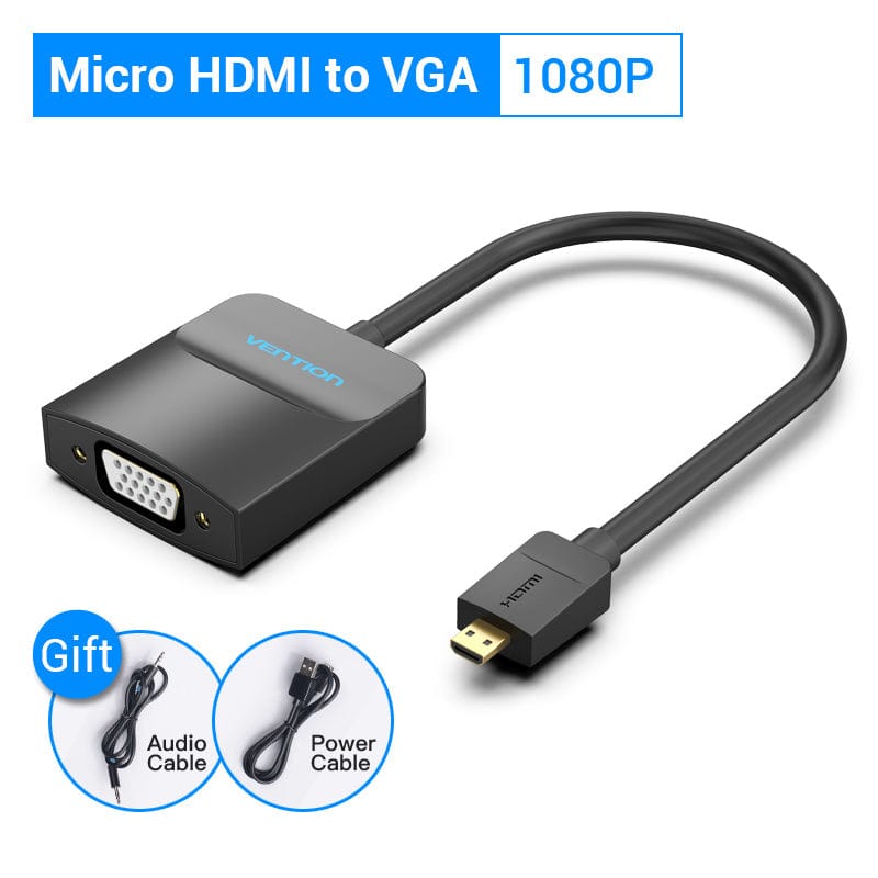 VENTION 速卖通 Micro HDMI to VGA Micro HDMI to VGA Adapter HDMI Male to VGA Female Converter with Jack 3.5 Cable 1080P