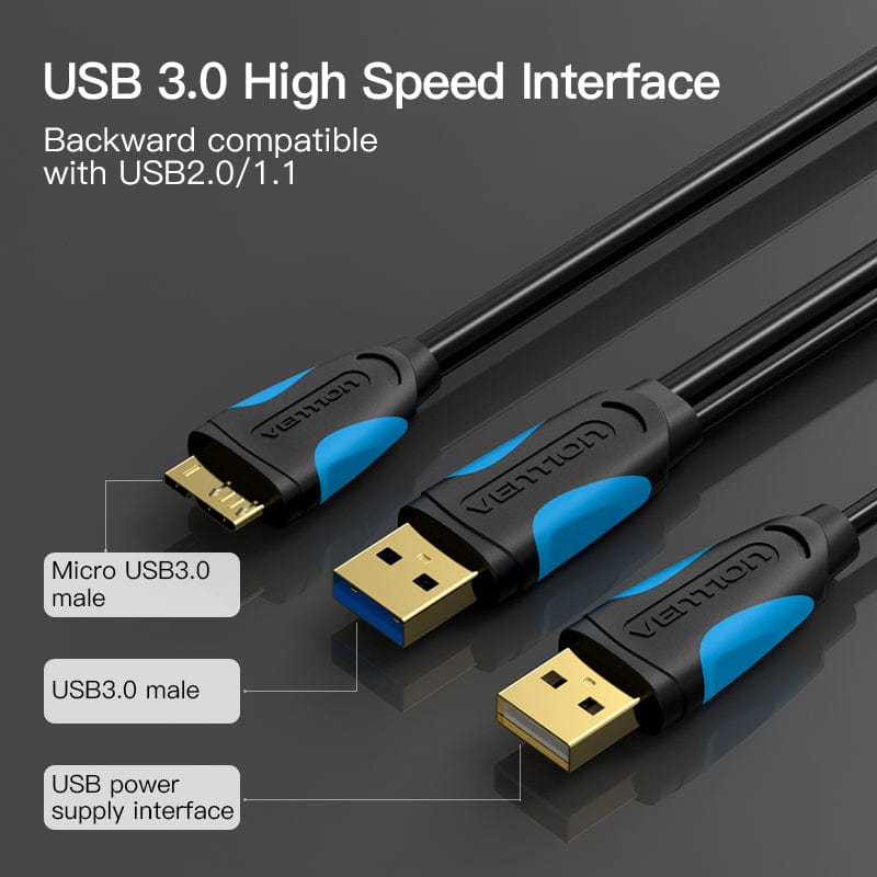 VENTION 速卖通 Micro USB 3.0 Cable 5Gbps USB High Speed Data Cord with Power Supply for Galaxy S5 Note3 Mobile HDD USB Micro B Cable