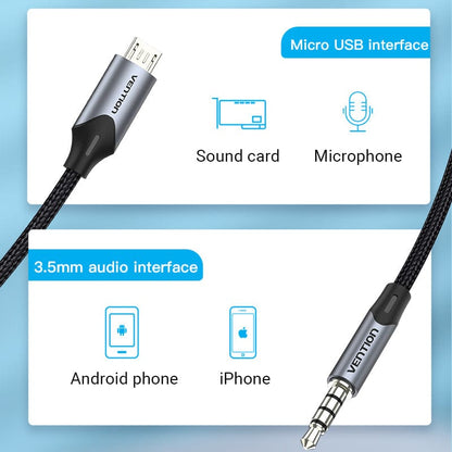 VENTION 速卖通 Micro USB to 3.5mm Audio Cable for Hi-Fi Sound Card Microphone Karaoke 3.5 Jack Adapter for Samsung Xiaomi Android Phone