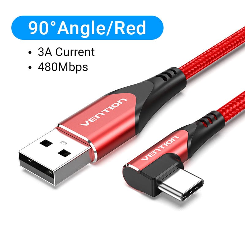 VENTION 速卖通 Red / 1m USB-C Right Angle to USB 2.0-A Cable 0.25M Gray Aluminum Alloy Type