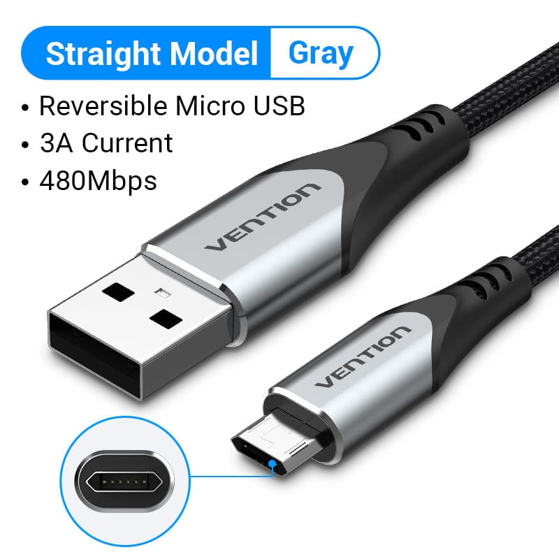 VENTION 速卖通 Straight Gray / 0.25m 3A Reversible Micro USB Cable Nylon Fast Charging for Samsung Xiaomi HTC LG USB Charger Data Cable Mobile Phone Cable