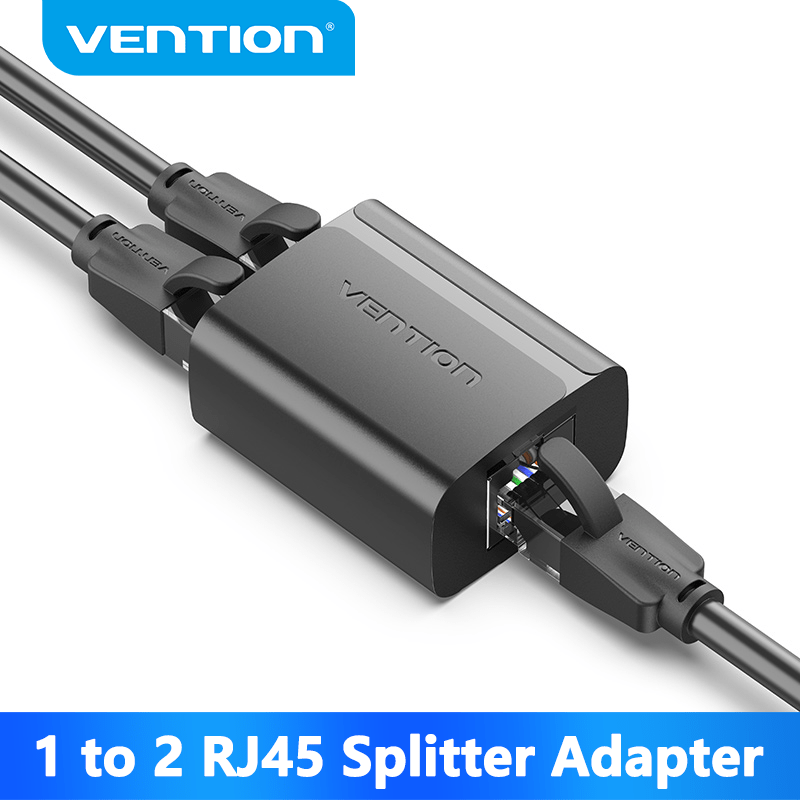 VENTION 速卖通 Upgraded Model-Black RJ45 Splitter Connector Adapter 1 to 2 Ways Ethernet Splitter Coupler Contact Modular Plug Connect Laptop Ethernet Cable