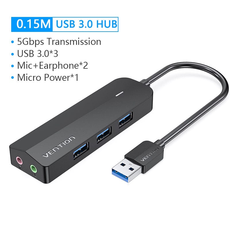 VENTION 速卖通 USB 3.0 HUB-0.15M USB 3.0 Hub 3 Ports USB Sound Card 2 in 1 External Stereo Audio Adapter 3.5mm with Headphone Microphone USB Sound Card