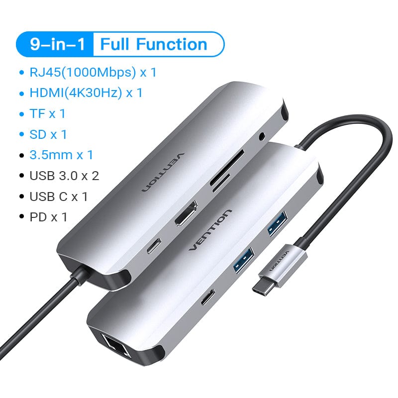VENTION 速卖通 USB C Hub USB C to HDMI 4K VGA PD RJ45 3.5mm USB 3.0 Dock