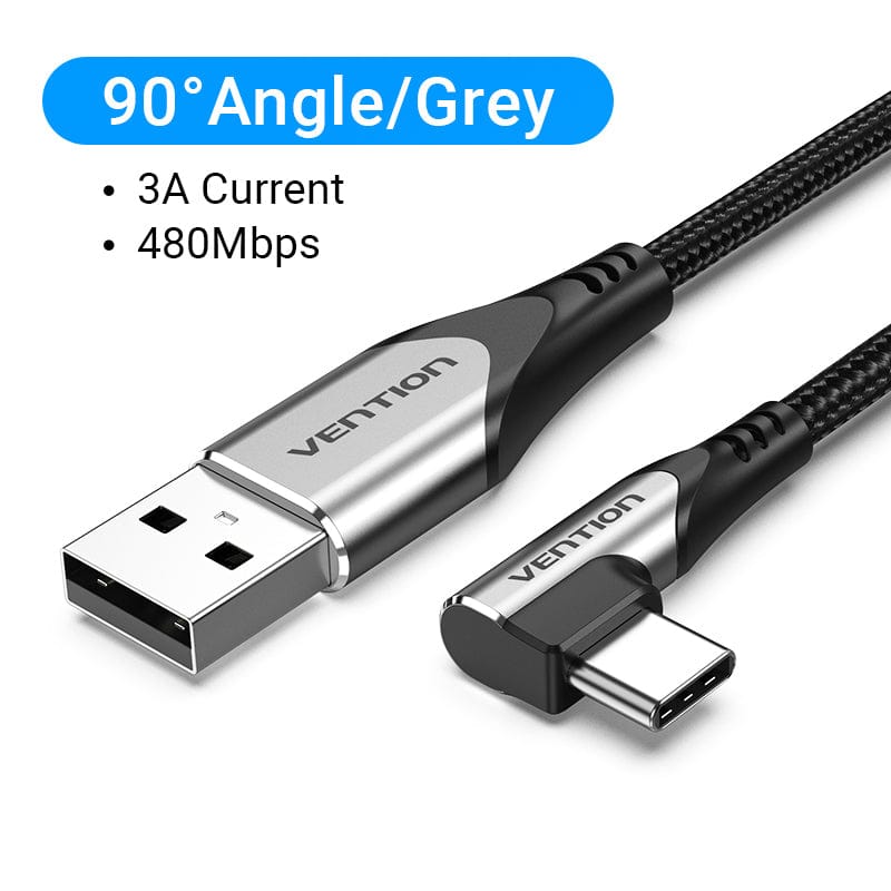 VENTION 速卖通 USB-C Right Angle to USB 2.0-A Cable 0.25M Gray Aluminum Alloy Type