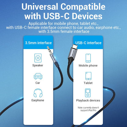 VENTION 速卖通 USB C to 3.5mm Type C to Aux Headphone 3.5 Jack Adapter Audio Cable for Huawei P40 nova7 Xiaomi Mi 6 9 10 Pro Oneplus 7